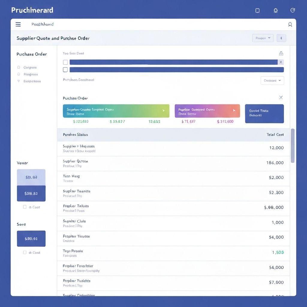 Procurement module interface showing request quotes, compare suppliers, issue pos, and manage inbound shipments.